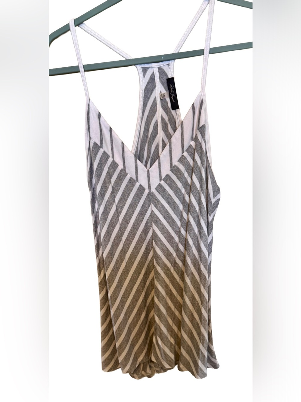 Laila Jayde White and Gray Striped Spaghetti Strap Tank